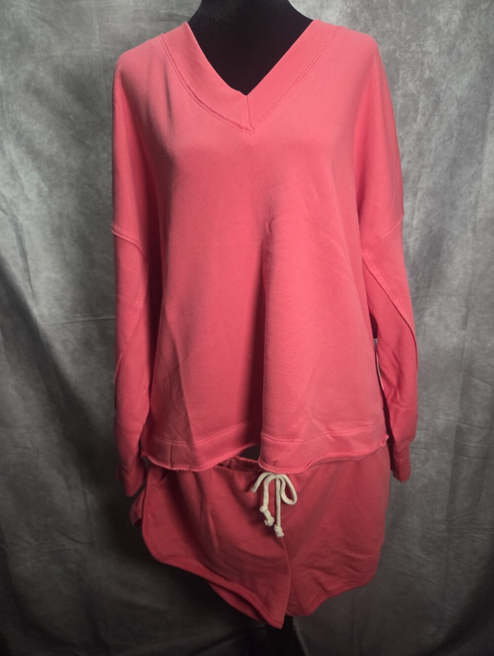 Sonoma Coral Pink V-Neck Sweatshirt and Shorts Set